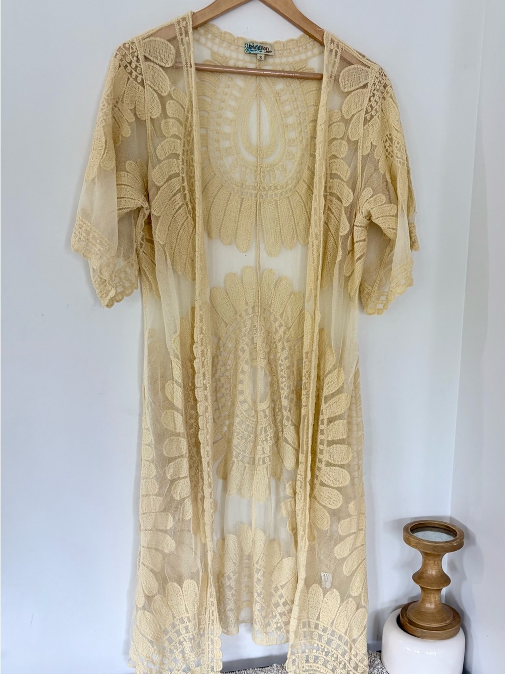 REBELLION AGAIN Sm Sheer Embroidery Yellow Kimono Mesh 43” L Boho Festival Beach - Picture 11 of 11
